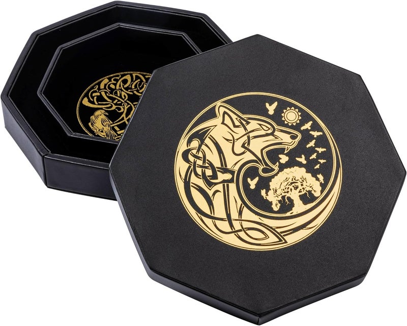 Soar Forge DND Dice Tray - Premium 9 Inch Tray for Dungeons and Dragons: Exquisitely Detailed Gold World Tree & Wolf Raven Design - Perfect Rolling & Box Storage to Protect Your Dice for D&D and RPG - Image 4